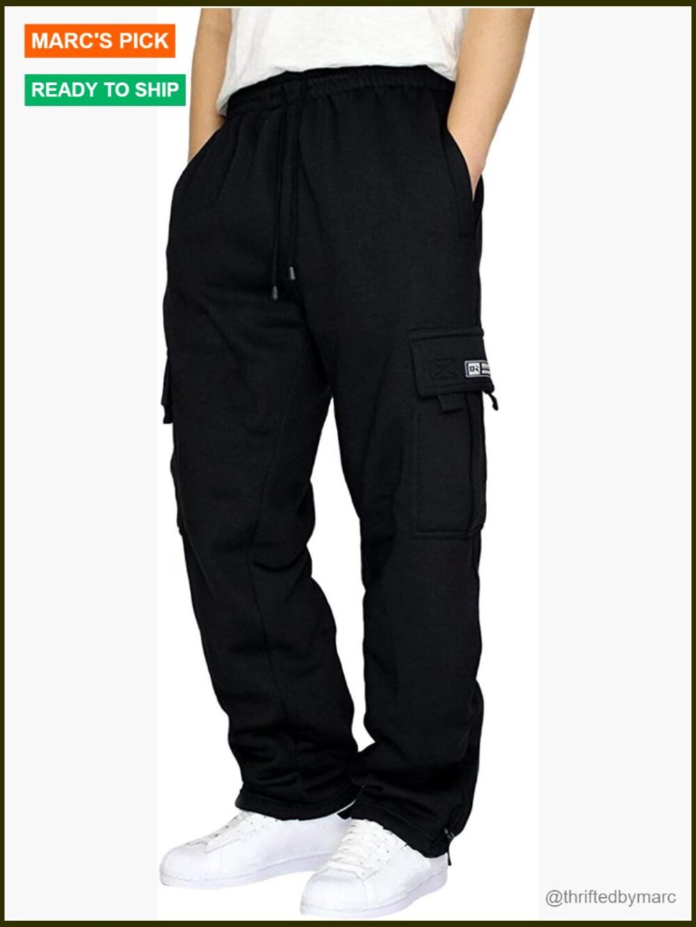 Men's Cargo Sweatpants Open Bottom Fleece Hiking Jogger with Pockets